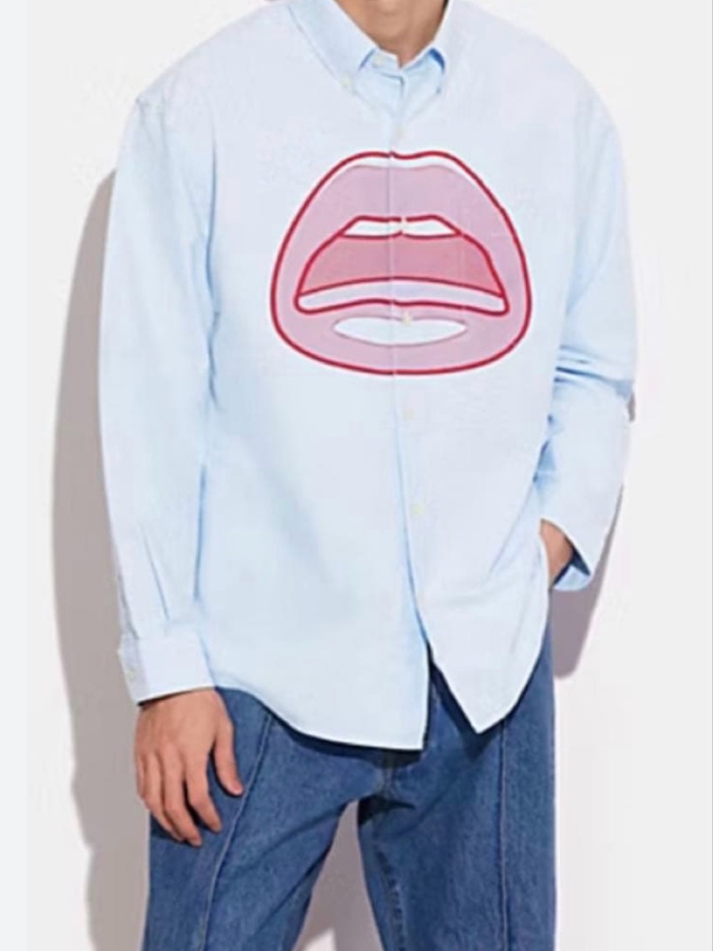 Coach x Tom Wesselmann Oxford Shirt Organic Cotton Lips Blue XL